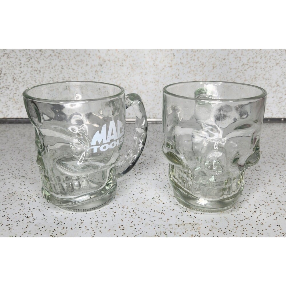 MAC Tools Clear Skull Coffee Mugs Skeleton Bones Mechanic Man Cave Set of 2
